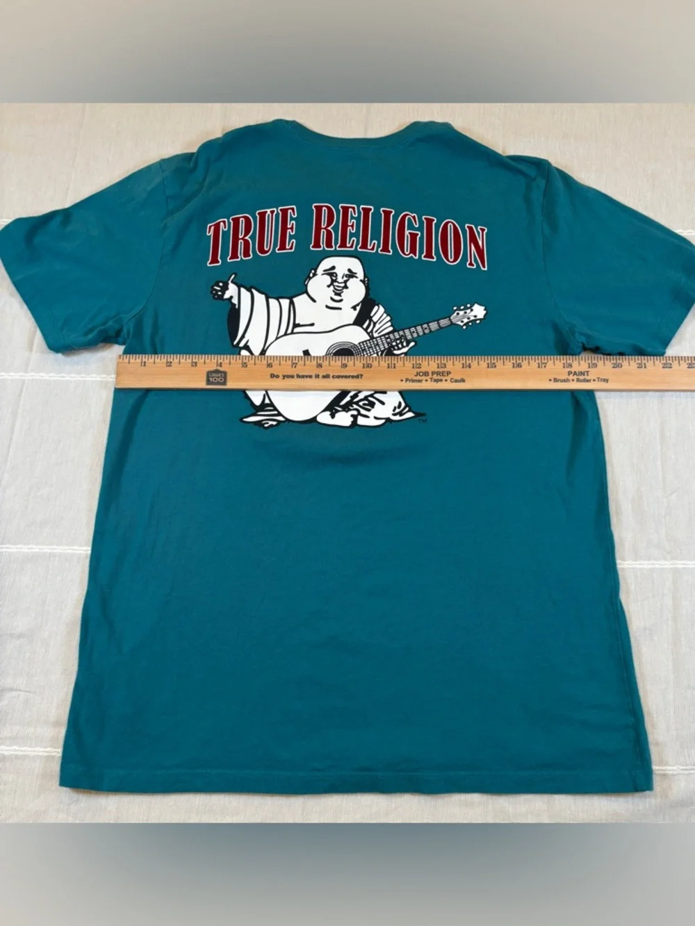 True Religion Buddha Graphic Tee Teal Blue Red Horseshoe Logo Medium